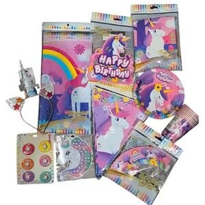 Magical Rainbow Unicorn Birthday Party Decorations Kit Girls Plates Tablecloth